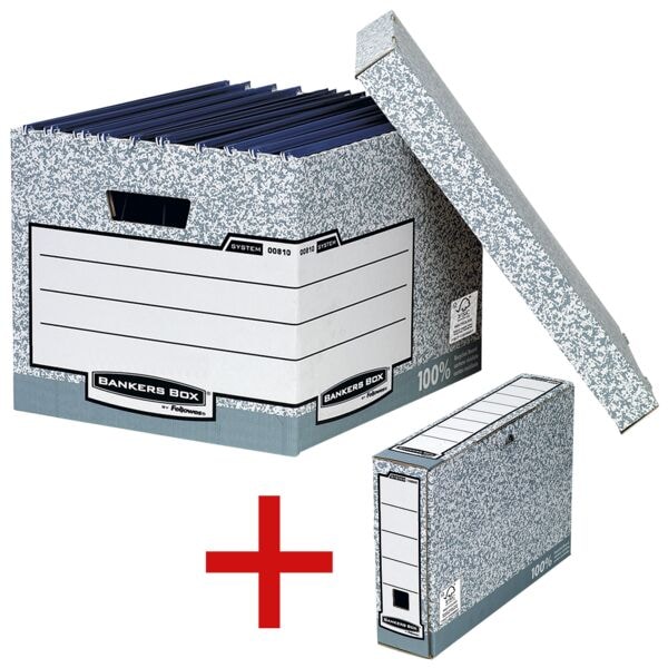 Bankers Box System 10er-Pack Archiv-Container inkl. 10er-Pack Ablageboxen mehrfarbig, 29.2x33.5x40.4 cm