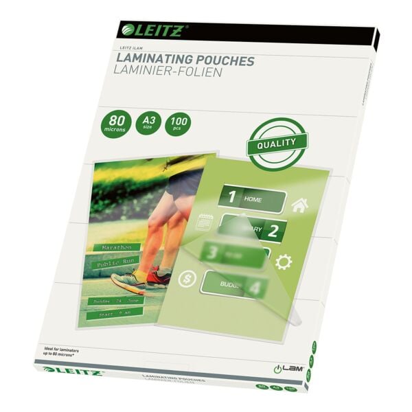 Leitz Laminierfolien A3 100 Stück 80 mic transparent, 30.3x42.6 cm