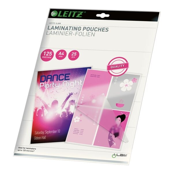 Leitz Laminierfolien A4 25 Stück 125 mic transparent, 21.6x30.3 cm