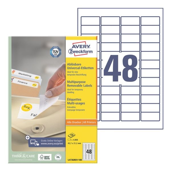Avery Zweckform 4800er-Pack Universal Klebeetiketten »L4736REV-100« weiß