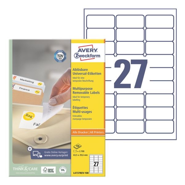 Avery Zweckform 2700er-Pack Universal Klebeetiketten »L4737REV-100« weiß