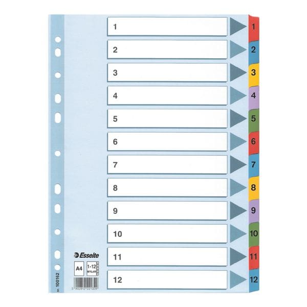 Kartonregister 1-12 farbige Taben A4 weiß