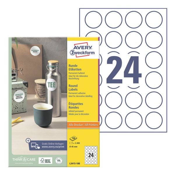 Avery Zweckform 2400er-Pack Universal Klebeetiketten »L3415-100« weiß