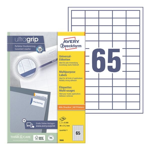 Avery Zweckform 6500er-Pack Universal Klebeetiketten »3666« weiß