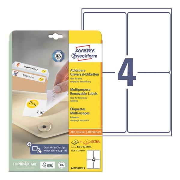 Avery Zweckform 100er-Pack Universal Klebeetiketten »L4733REV-25« + 20 EXTRA