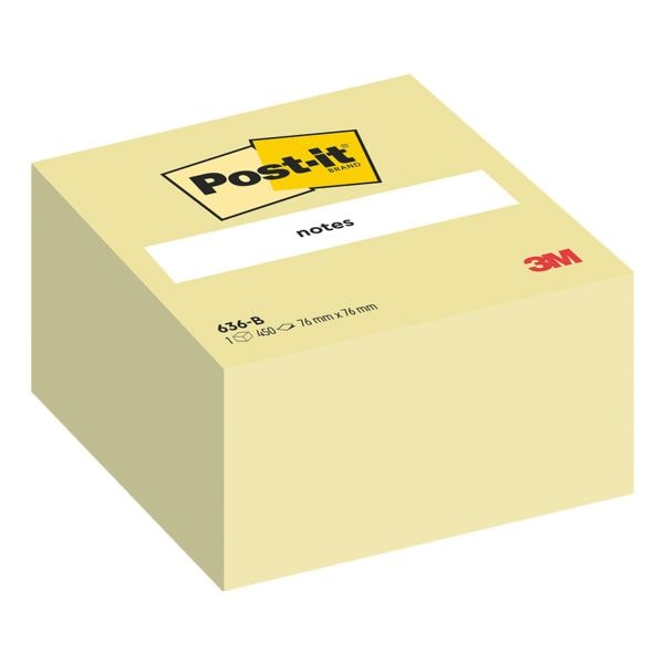 Post-it Notes Haftnotizwürfel »Notes 636B« gelb 76x76 mm 450 Blatt gelb, 7.6x4.5x7.6 cm