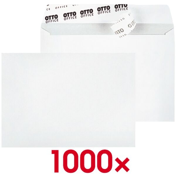 OTTO Office Briefumschläge C6 ohne Fenster mit Haftklebung - 1000 Stück weiß, 16.2x11.4 cm