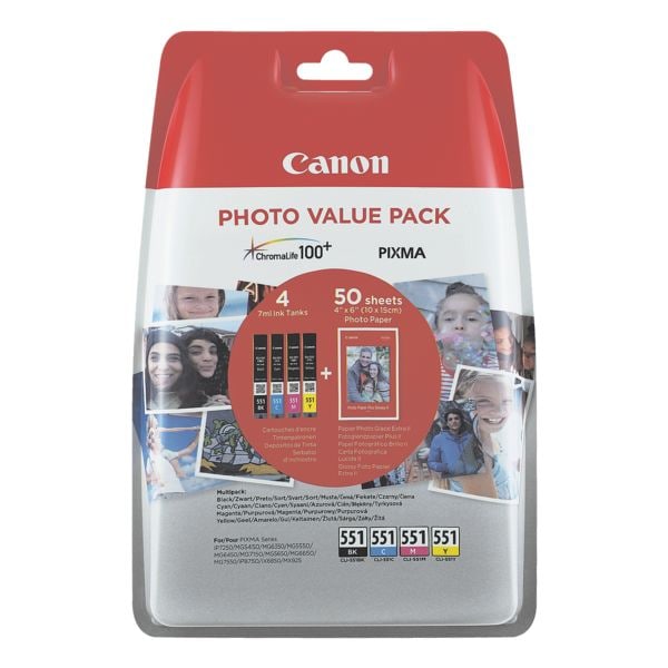 Photo Value Pack: Tintenpatronen-Set »CLI-551 BK/C/M/Y« + Fotoglanzpapier Plus I