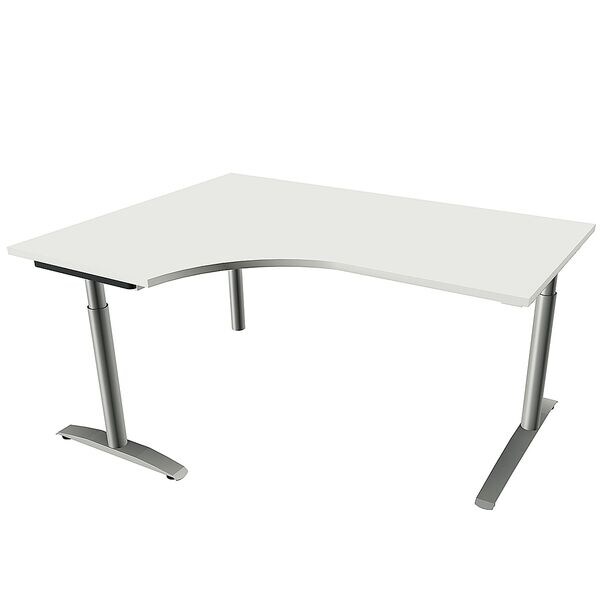 fm Büromöbel Winkelschreibtisch links »Oldenburg« 160 cm breit 65-85 cm hoch Rundrohr weiß, 160x85x80 cm