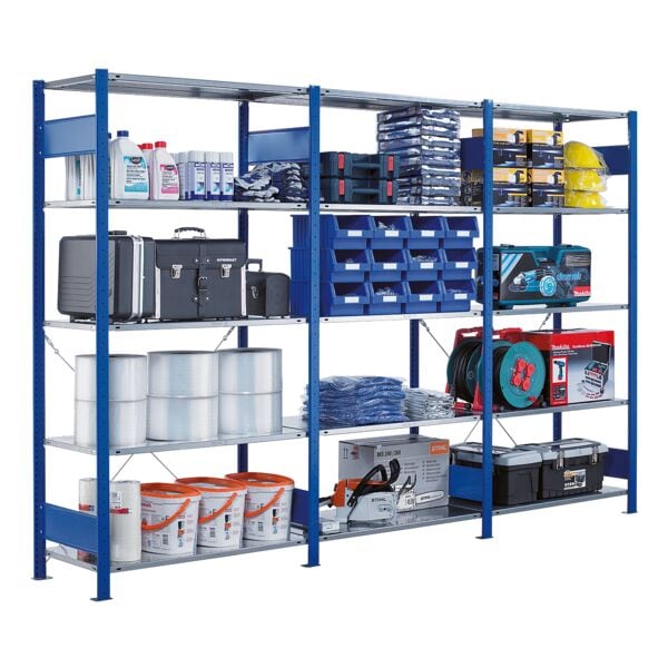 SCHULTE Lagertechnik Steckregal - Anbauregal, 100 x 30 x 200 cm, verzinkt/blau grau, 100x200x30 cm
