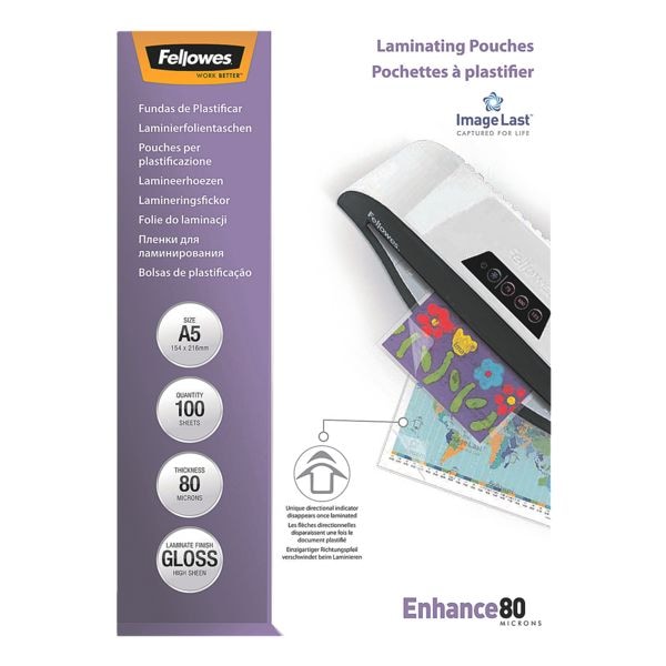 Fellowes Laminierfolien ImageLast A5 100 Stück 80 mic transparent, 15.4x21.6 cm