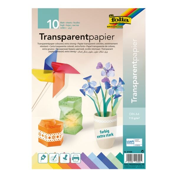 Transparentpapier 115 g/m² 10 Farben A4 10 Blatt