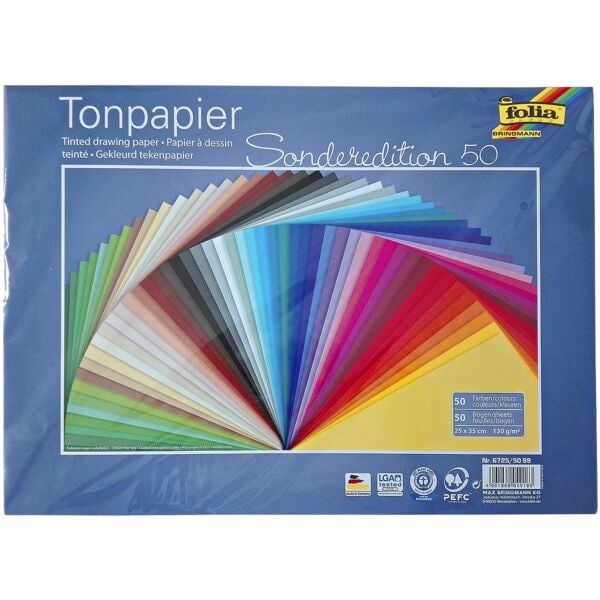 Tonpapier 130 g/m² 50 Farben 25 x 35 cm 50 Blatt