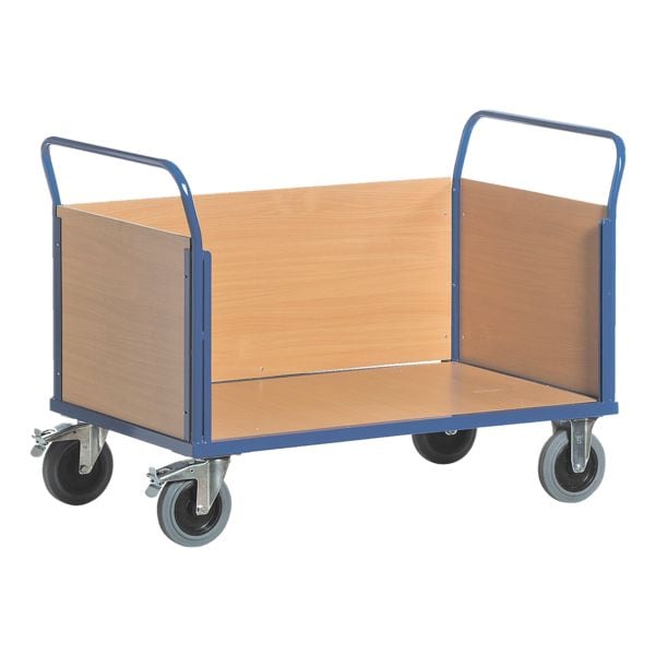 ROLLCART Vierwandwagen 100x67 cm Holz-Ladefläche blau, 100x99x67 cm