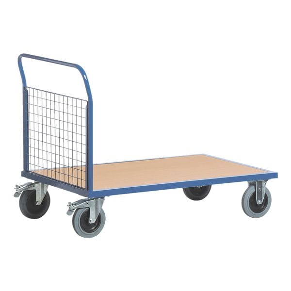 ROLLCART Gitter-Stirnwandwagen 120x80 cm Holz-Ladefläche blau, 132x99x80 cm