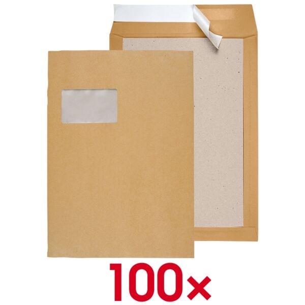 BONG Versandtaschen C4, mit Papprückwand, 120 g/qm - 100 Stück braun, 32.4x22.9 cm