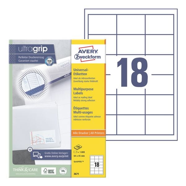 Avery Zweckform 1800er-Pack Universal Klebeetiketten »3671« weiß