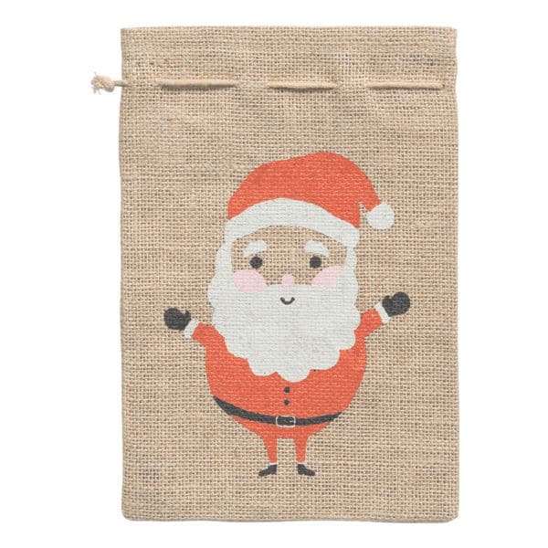 10er Pack Jutesack 17x25 cm mit Weihnachtsmannaufdruck