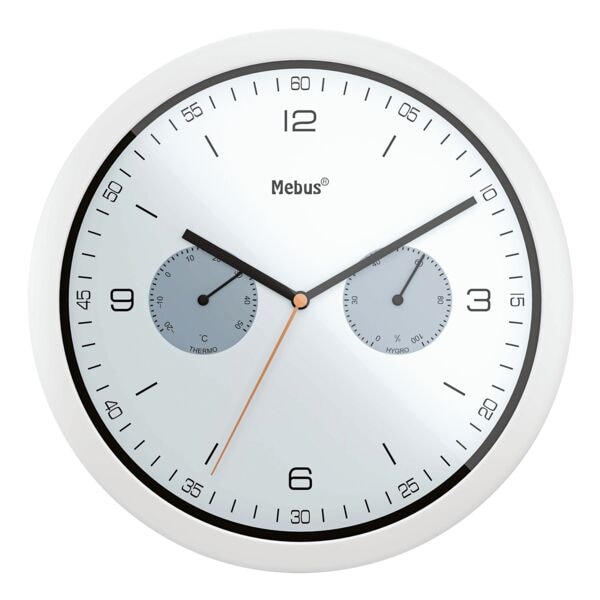 Mebus Quarz-Wanduhr mit Hygro- und Thermometer 16101 Ø 26,5 cm