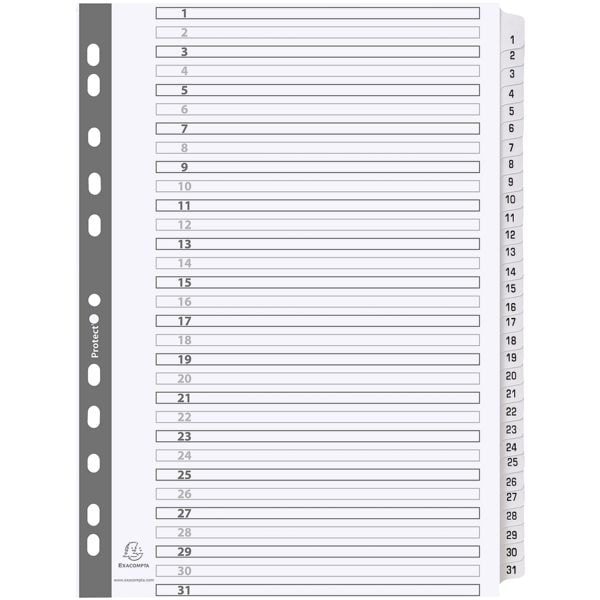 10x Kartonregister 1-31 (31-teilig) A4 mit Deckblatt