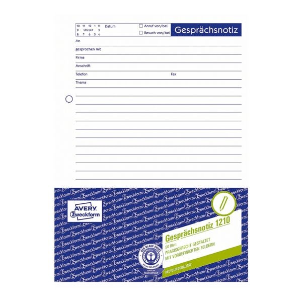 Formularvordrucke »Gesprächsnotiz« (Recyclingpapier)