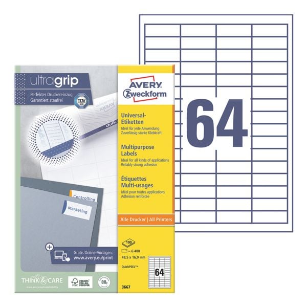Avery Zweckform 6400er-Pack Universal Klebeetiketten »3667« weiß