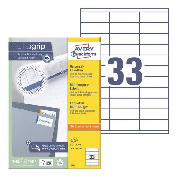 Avery Zweckform 3300er-Pack Universal Klebeetiketten »3421« weiß