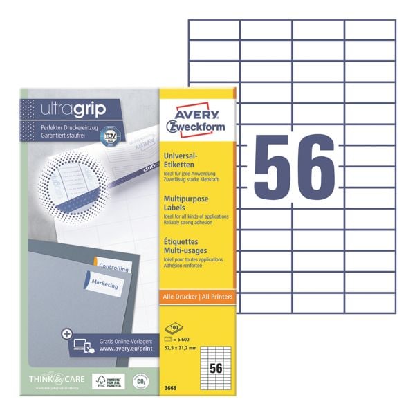Avery Zweckform 5600er-Pack Universal Klebeetiketten »3668« weiß