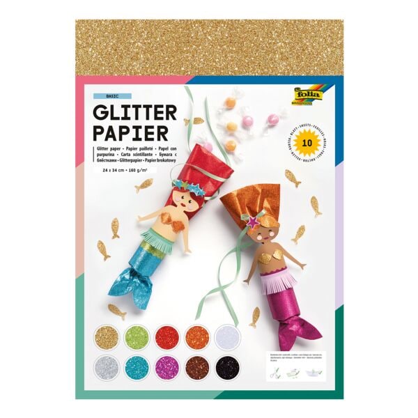 Glitterpapier »BASIC« 170 g/qm 10 Farben 24 x 34 cm 10 Blatt