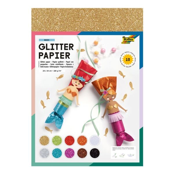 folia Glitterpapier »BASIC« 170 g/qm 10 Farben 24 x 34 cm 10 Blatt mehrfarbig