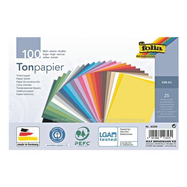 Tonpapier 130 g/m² 25 Farben A5 100 Blatt