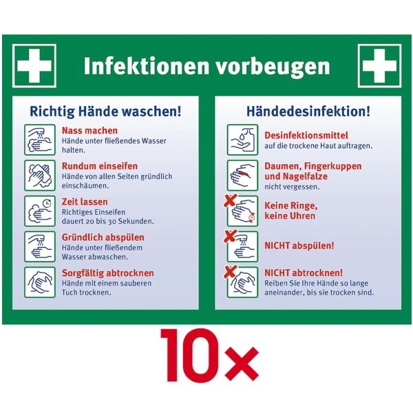 Marahrens Aufkleber / Hinweisschild »Infektionen vorbeugen« 21 x 29,7 cm, 10 Stück