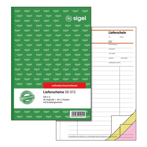 Sigel Formularbuch »Lieferschein mit Empfangsschein« SD012 gelb