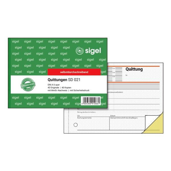 Sigel Formularbuch »Quittung mit MwSt.« SD021 gelb