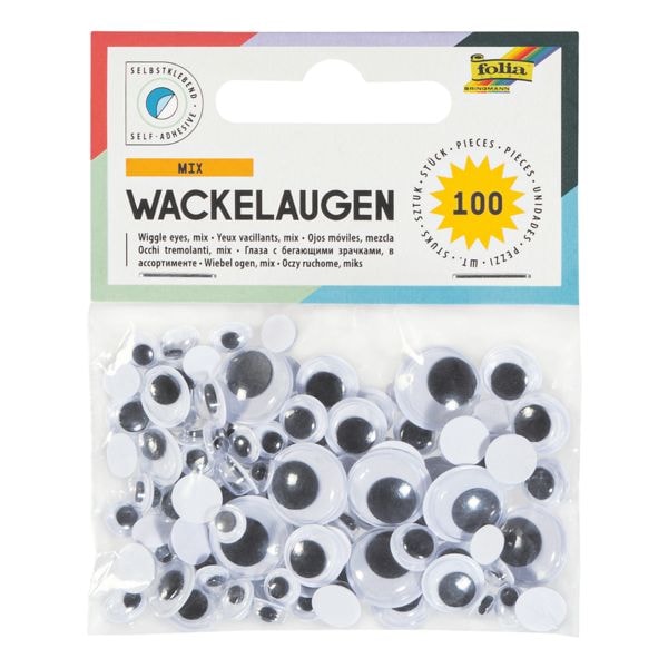 100 selbstklebende Wackelaugen - 6 verschiedene Größen