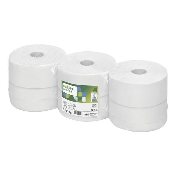 satino comfort 6 Großrollen Recycling Toilettenpapier 2-lagig (6 x 1280 Blatt) weiß