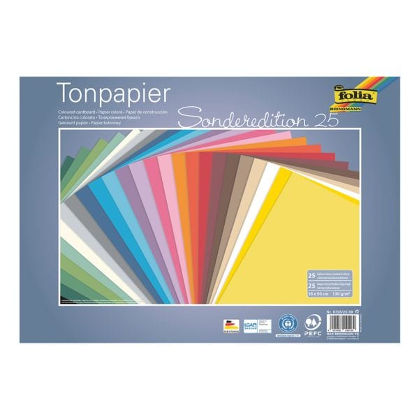 Tonpapier 130g/m² 25 Farben 35 x 50 cm 25 Blatt