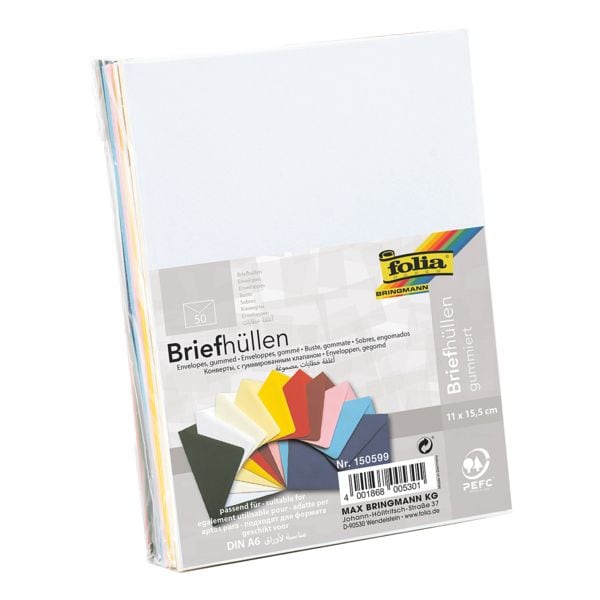 Farbige Briefumschläge 11 x 15,5 cm ohne Fenster mit Nassklebung - 50 Stück