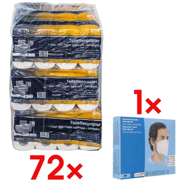 Toilettenpapier »Premium« 4-lagig - 72 Rollen inkl. 10 Atemschutzmasken FFP2