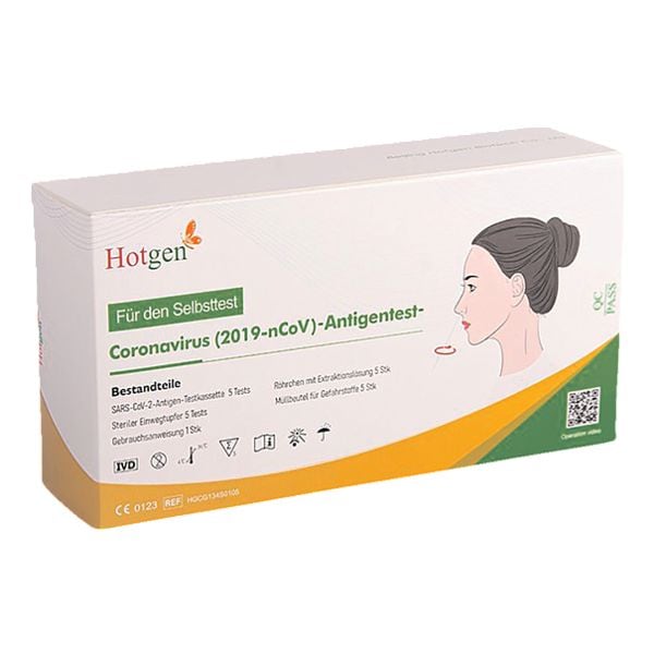 Hotgen 5er-Pack Novel SARS-CoV-2 Laien-Antigen-Schnelltest per Nasenabstrich