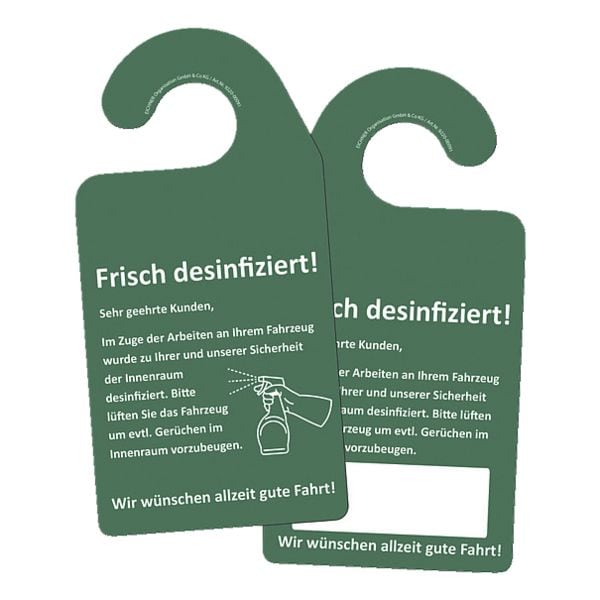 2x 100 Kfz-Spiegelanhänger »Frisch desinfiziert«