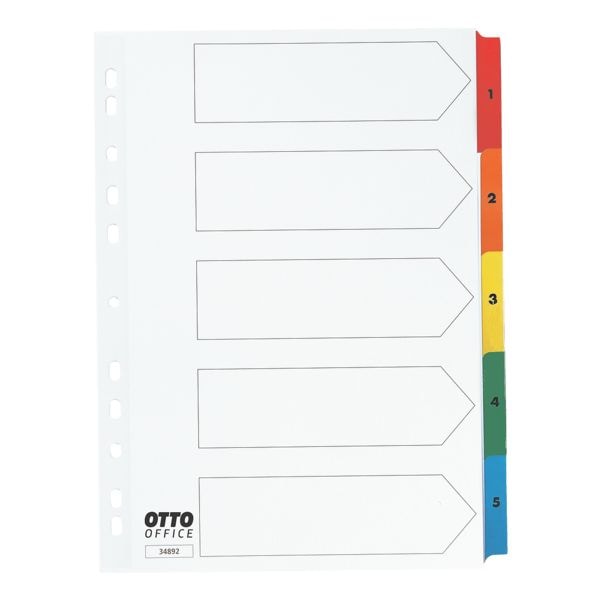 Kartonregister 1-5 farbige Taben A4 weiß