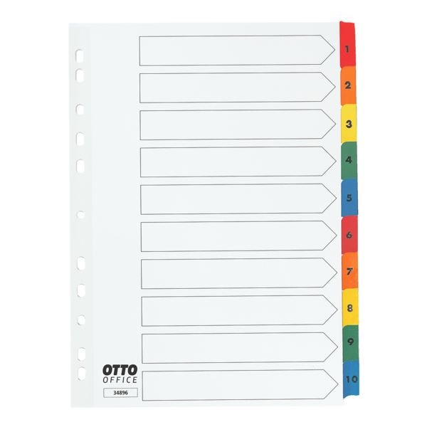 Kartonregister 1-10 farbige Taben A4 weiß