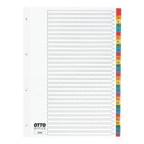 Kartonregister 1-31 farbige Taben A4 weiß
