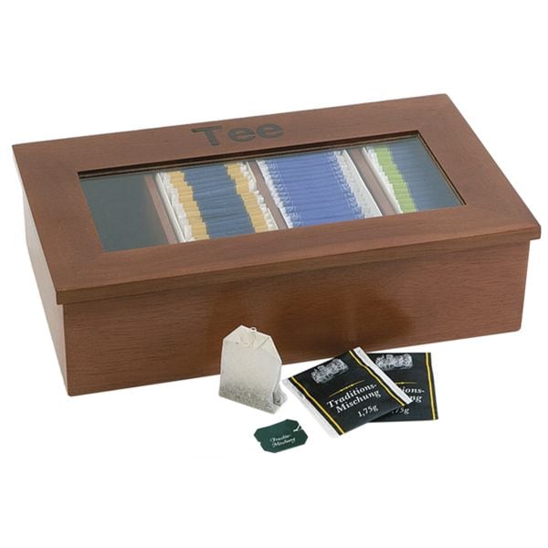 APS Teebox mit 4 Kammern rot-braun mehrfarbig, 33.5x9x20 cm