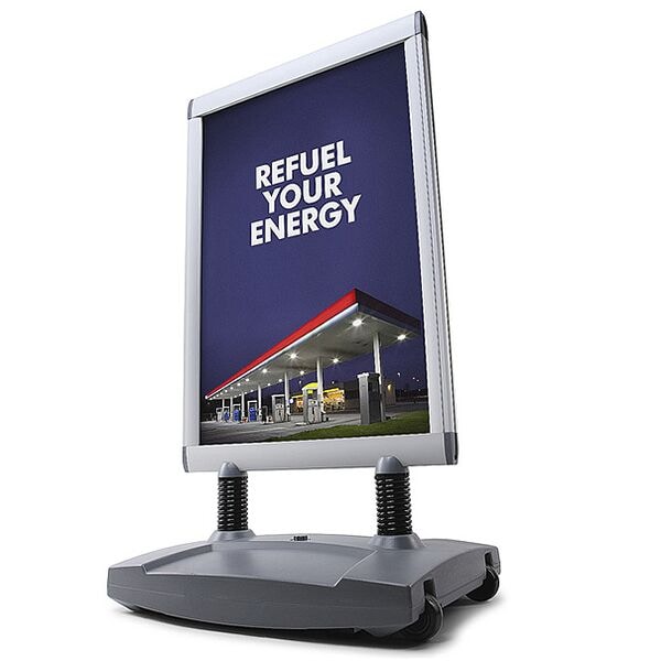Showdown Displays Kundenstopper 70 x 100 cm »Windtalker&reg; Excel« Kunststoffbasis Außenbereich grau, 81.2x140.7x65 cm