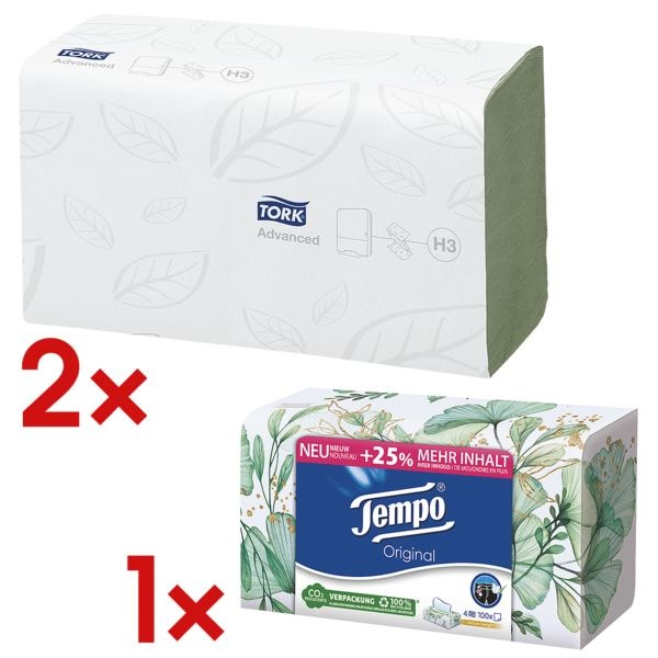 Tork 2x Papierhandtücher Z-Falzung inkl. Taschentücher-Box »Original« 100 Tücher, 25 cm