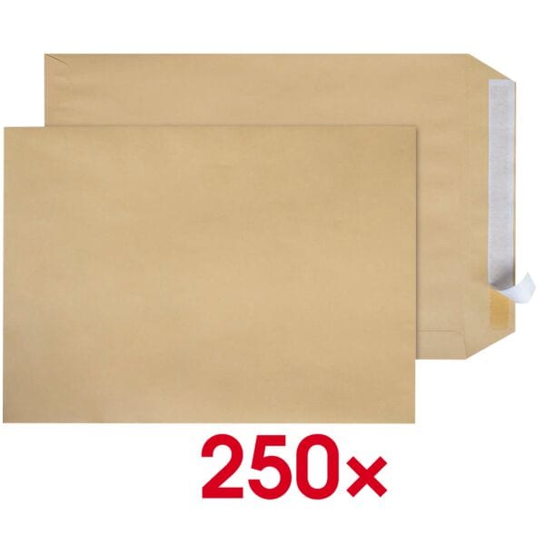 Steinmetz 250 Versandtaschen, C4 90 g/m² ohne Fenster haftklebend braun, 32.4x22.9 cm