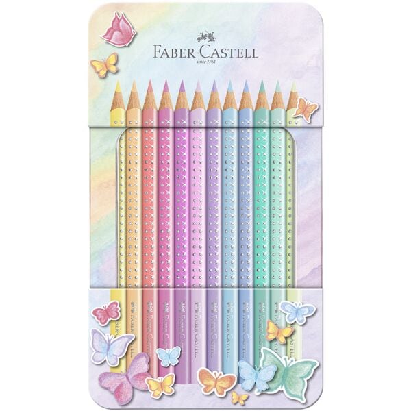 Faber-Castell 12er-Pack Buntstifte »Sparkle Pastell« mit Metalletui braun - Holz
