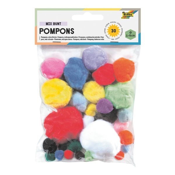 30er-Pack Pompons »MIX BUNT« 1 - 5 cm - 10 Farben